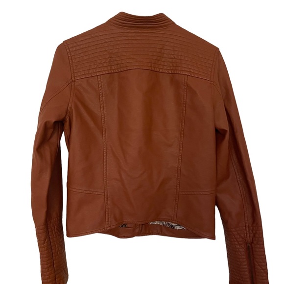 Women’s ETT TWA for Anthropologie Brown faux leather Moto Jacket, Size Small - Picture 3 of 7